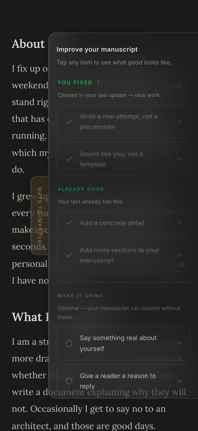 Nothing required, and what's already good