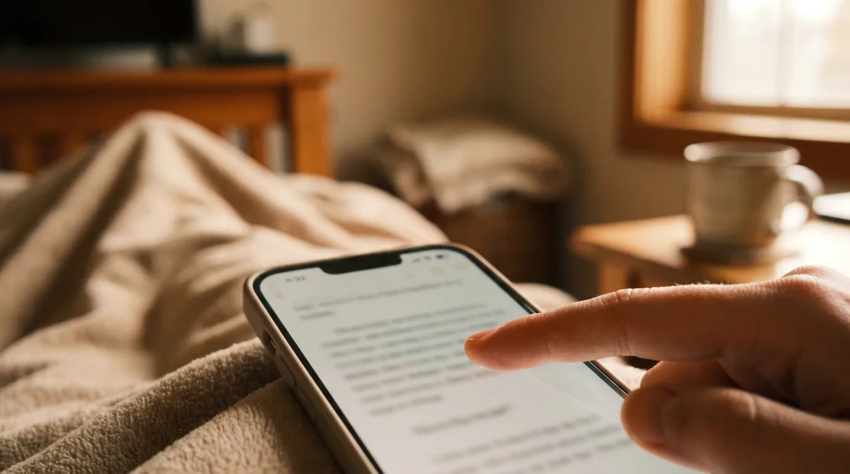 A fingertip highlighting a single line of text on a phone screen instead of swiping past a face
